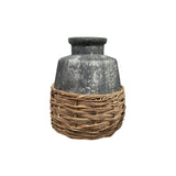 Large 15'' Wilmington Mercury Glass Vase With Woven Basket-T