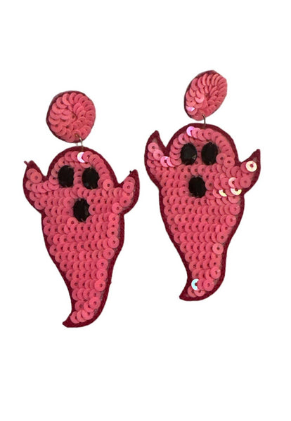Halloween Sequin Ghost Earrings - Pink
