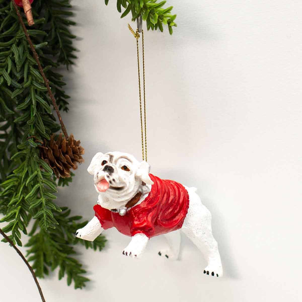 Bulldog Ornament   White/Red   4"