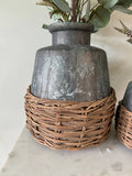 Large 15'' Wilmington Mercury Glass Vase With Woven Basket-T