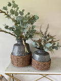 Large 15'' Wilmington Mercury Glass Vase With Woven Basket-T