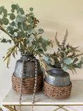 Large 15'' Wilmington Mercury Glass Vase With Woven Basket-T