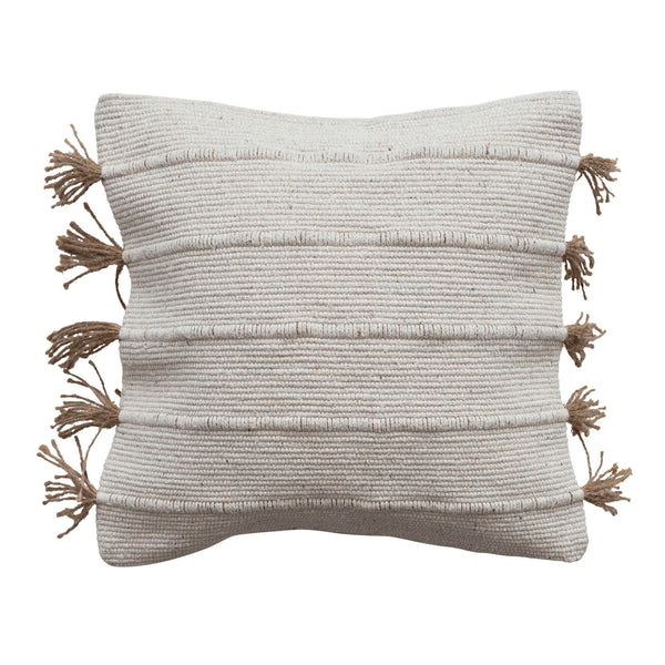 Woven Jute & Cotton Dhurrie Pillow w/ tassels