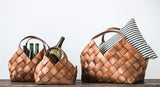 Woven Basket with Leather Handle
