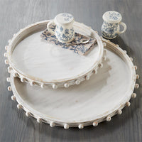 Beaded Wood White-Washed Serving Trays