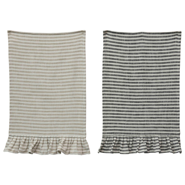 Cotton Striped Tea Towel w/Ruffle