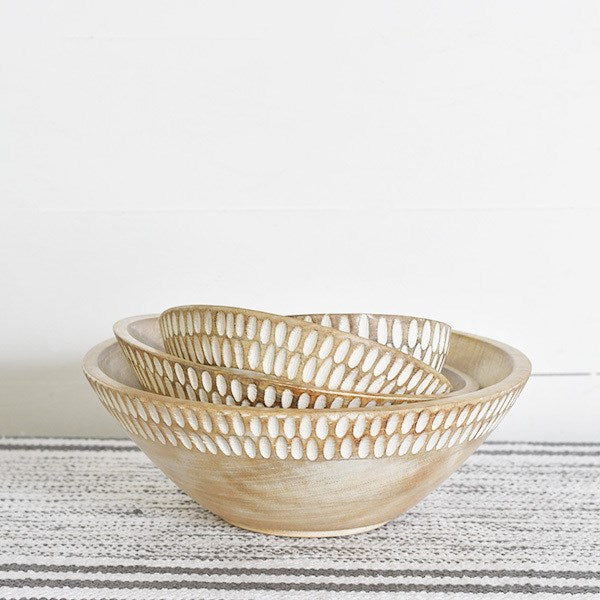 White Washed Carved Wood Bowls